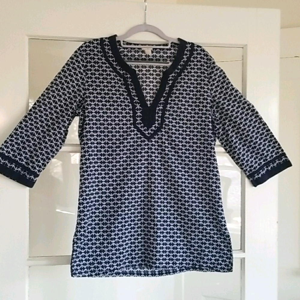 J Crew navy and white 3/4 sleeve tunic, M